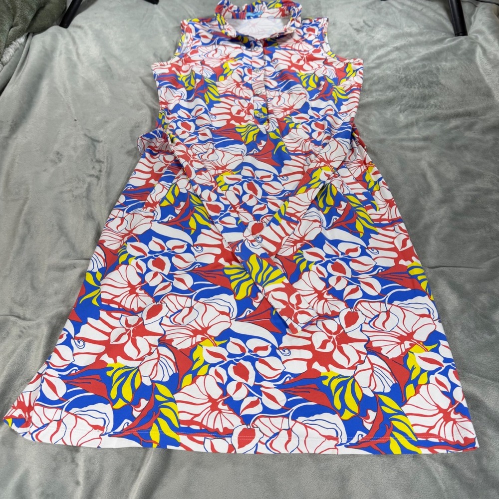 J. MCLAUGHLIN Tropical Print Sleeveless Catalina Cloth Dress w/Belt Sz S Resort
